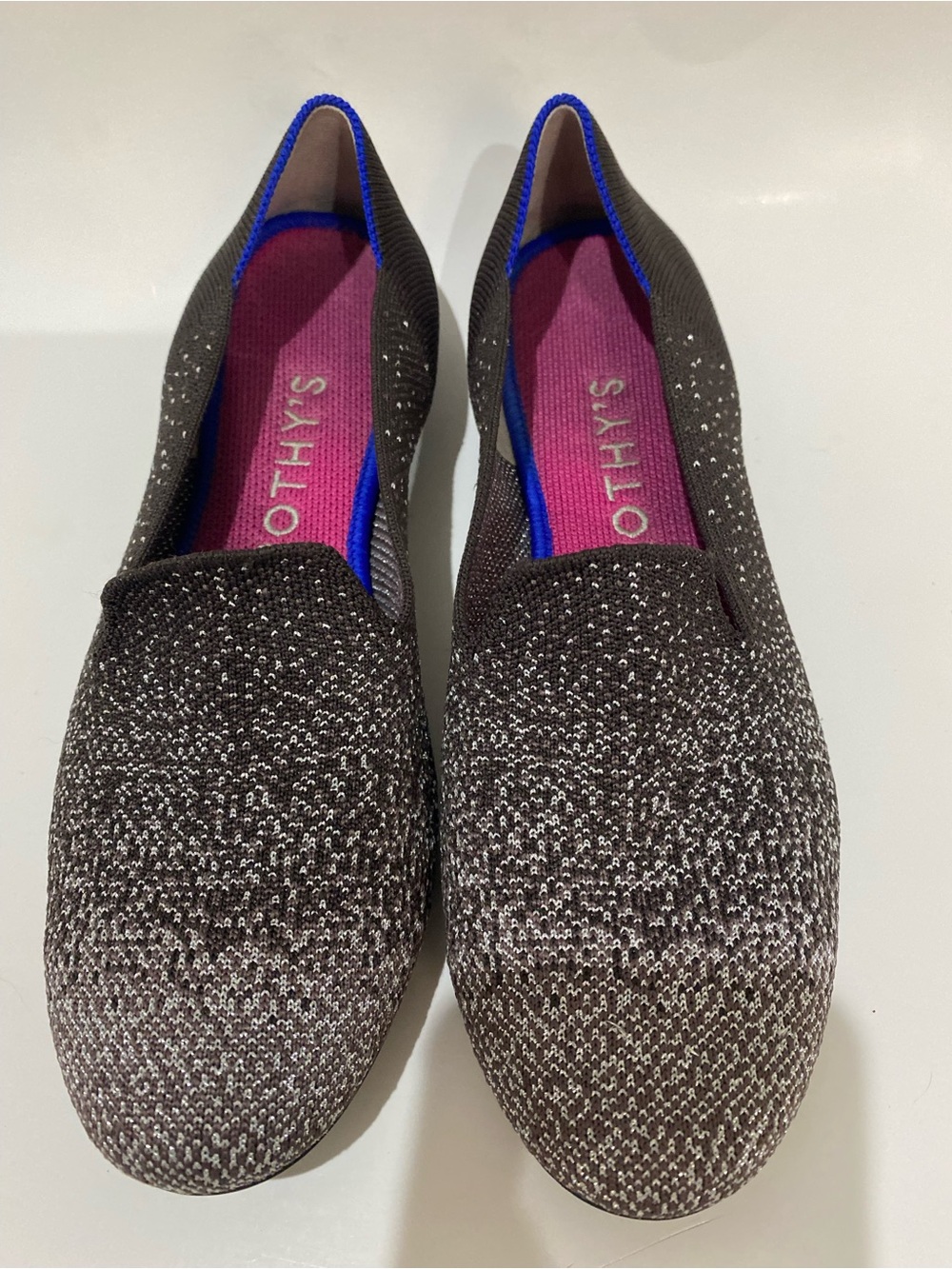 Rothy’s The Loafer Shoes Twilight Metallic Ombré Slip On  Dark Brown Knit